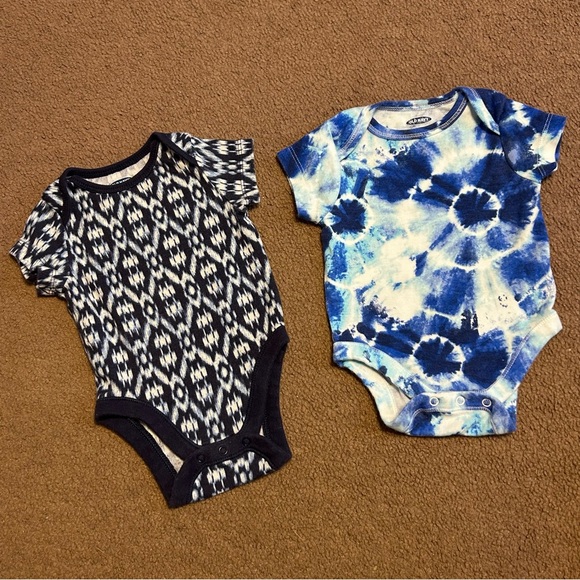 Old Navy Other - 2 0-3 Months Blue Print Baby Bodysuit Onesies Old Navy